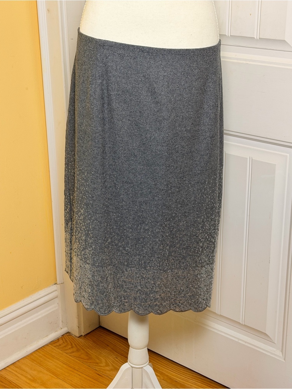 Talbots Gray Knit Midi Skirt with Scalloped Hem